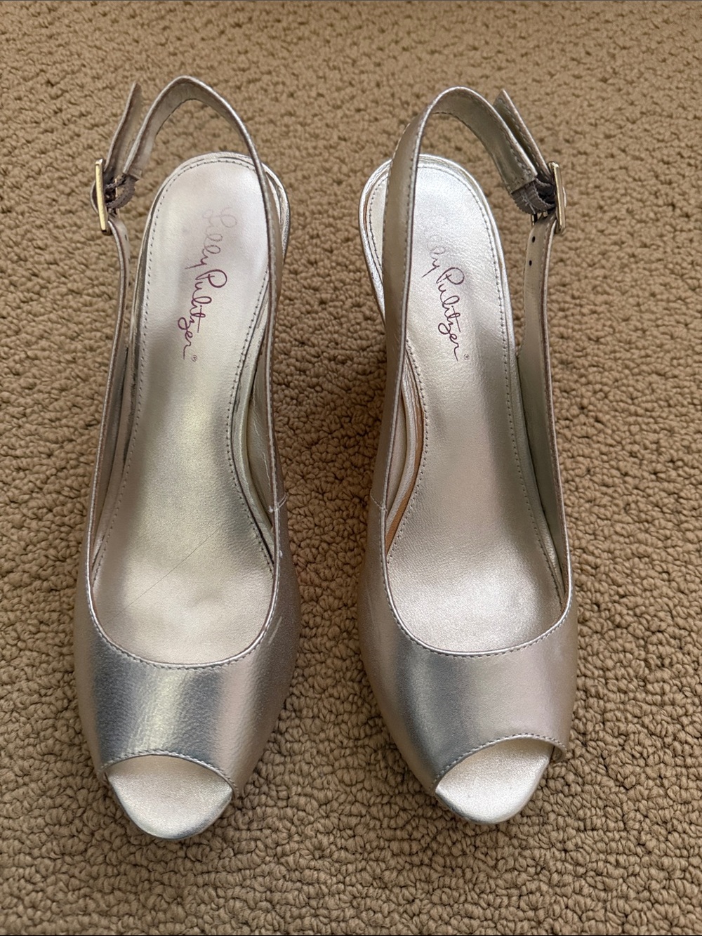 Lilly Pulitzer Gold Peep-Toe Slingback Heels